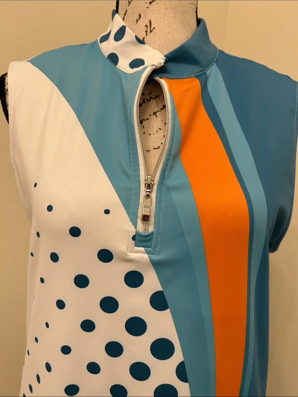 Cegolfs Sport Dress with Teal Polka Dot & Bright Orange Stripe - Picture 2 of 5